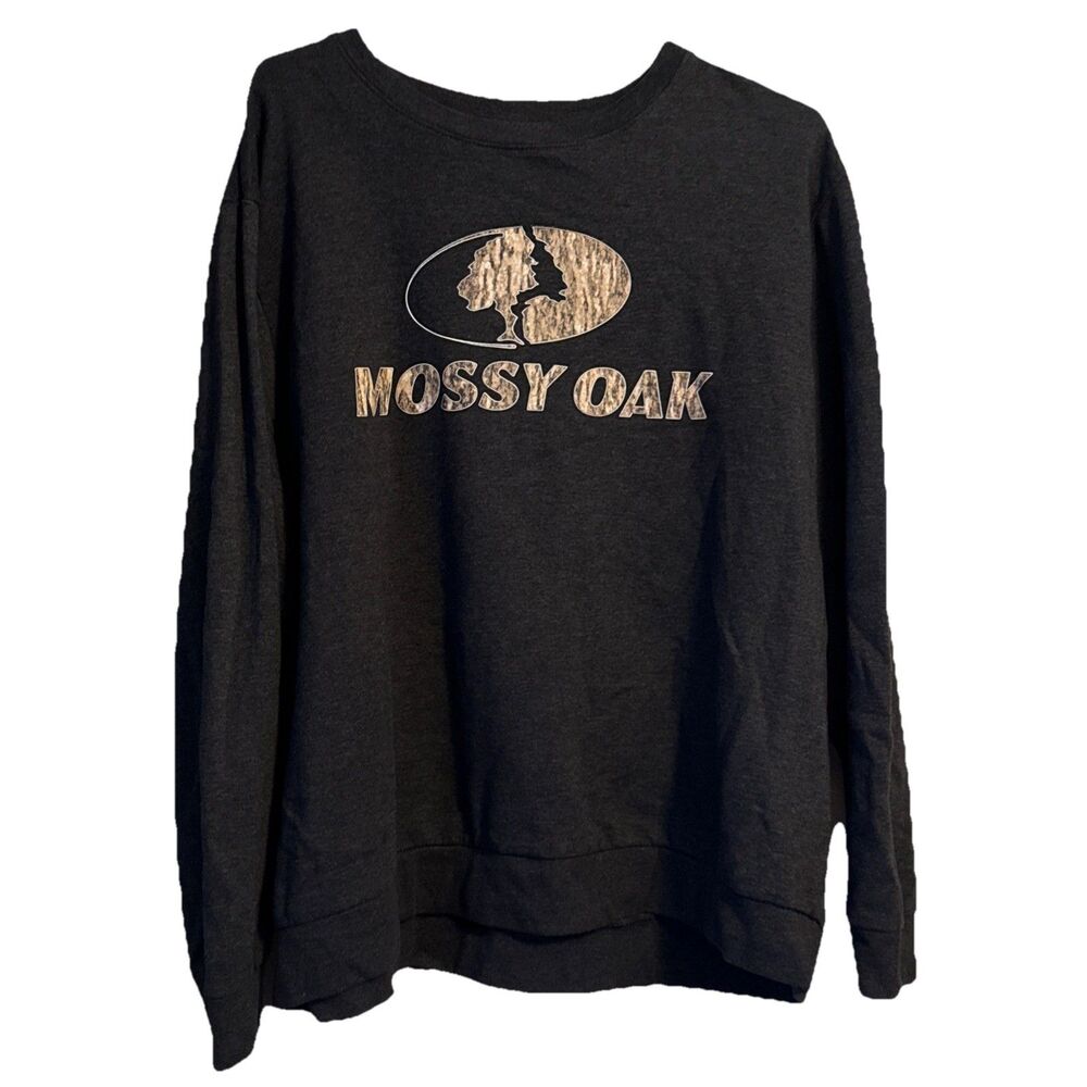 Mossy Oak Pullover Sweatshirt Men's 2X Long Sleeve Gray Camouflage Logo Graphic - Picture 1 of 3